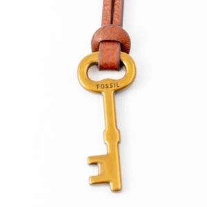 FOSSIL GOLD KEY LEATHER LOOP FOB BAG CHARM KEYCHAIN